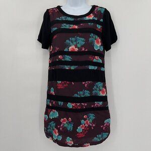 Lovers + Friends Black Floral Striped Short Sleeve Mini Dress Women's S